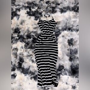 Black and White Striped Halter Dress